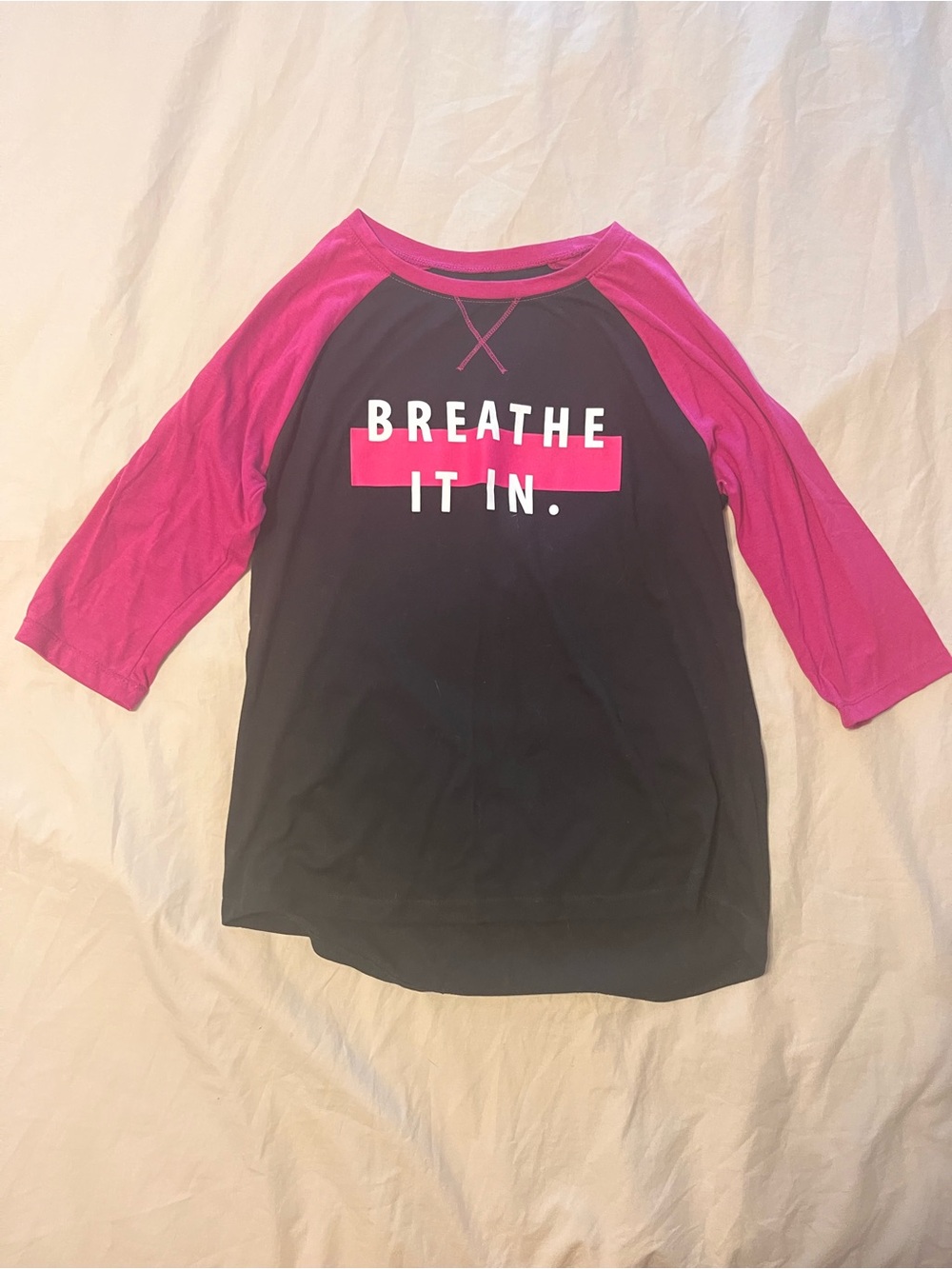 Athletic Works Black & Pink Raglan 'BREATHE IT IN.' Long Sleeve Tee